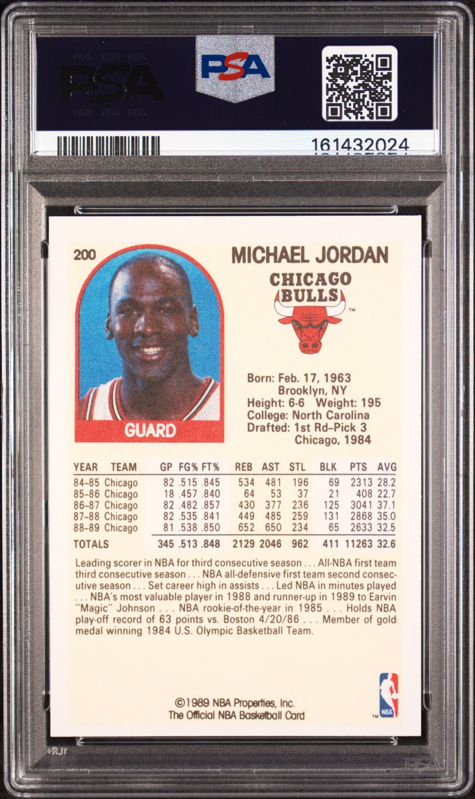 1989 Hoops #200 Michael Jordan PSA 6 Chicago Bulls HOF NBA Basketball Vintage view 2