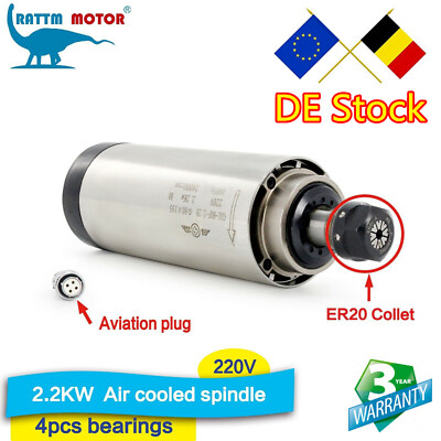 【Ger】 2.2KW spindel ER20 220V Air cooling spindle motor 4 bearings 24000rpm 80mm
