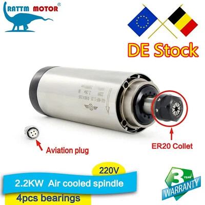 RATTM MOTOR 【Ger】 2.2KW spindel ER20 220V Air cooling spindle motor 4 bearings 24000rpm 80mm