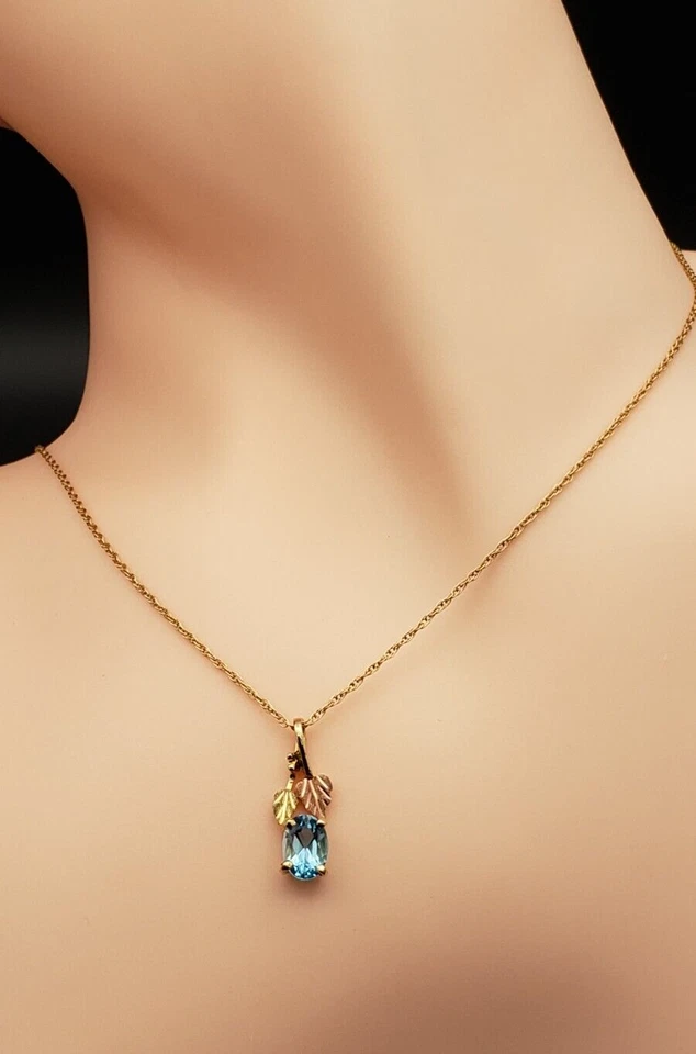 Colgante vintage de topacio azul dorado de 10K 3 tonos cadena GTR de oro amarillo de 10K de 18 pulgadas Foto 3 de 4