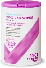 Vibrant Life Dog Ear Cleanser Deodorizer Wipes with Aloe Vera, 30 Count