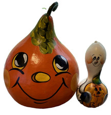 Halloween Hand Painted Whimsical Jovial Face Gourds Fall Ghost Pumpkin
