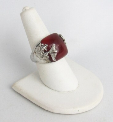 Sterling Silver Fantail Goldfish Square Carnelian Cabochon Size 8 Ring - NICE!