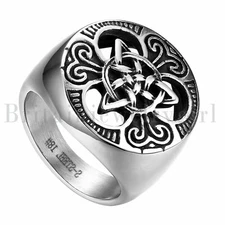 Vintage Biker Celtic Knot Signet Round Stainless Steel Ring for Men Size 7-14