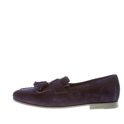 SANTONI herren schue dunkelblau suede loafer mit franse und quasten luxury