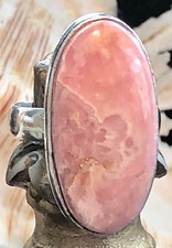 Large 1" Pink Rhodochrosite Ring Oval .925 Sterling Silver Size 8