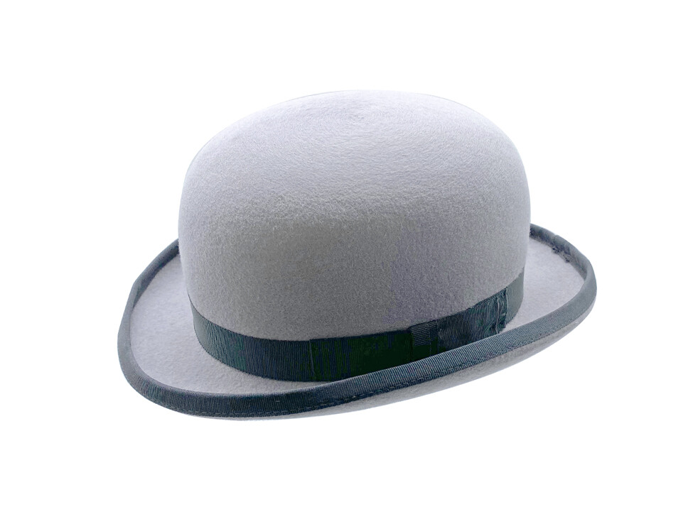 gray derby hat