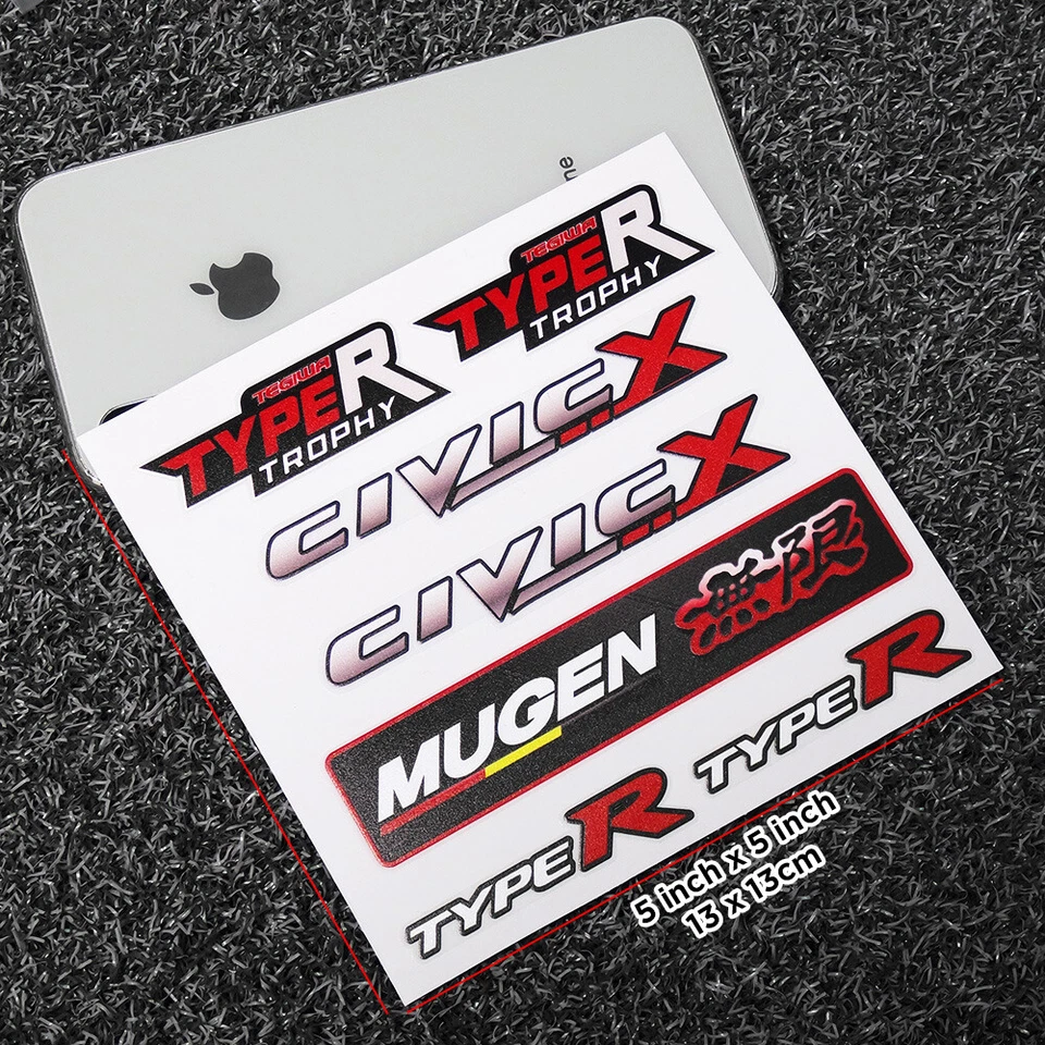 For Honda Civic Type R Mugen Car Sticker 3D Decal Stripe Logo Decoration Sport Foto 2 de 3