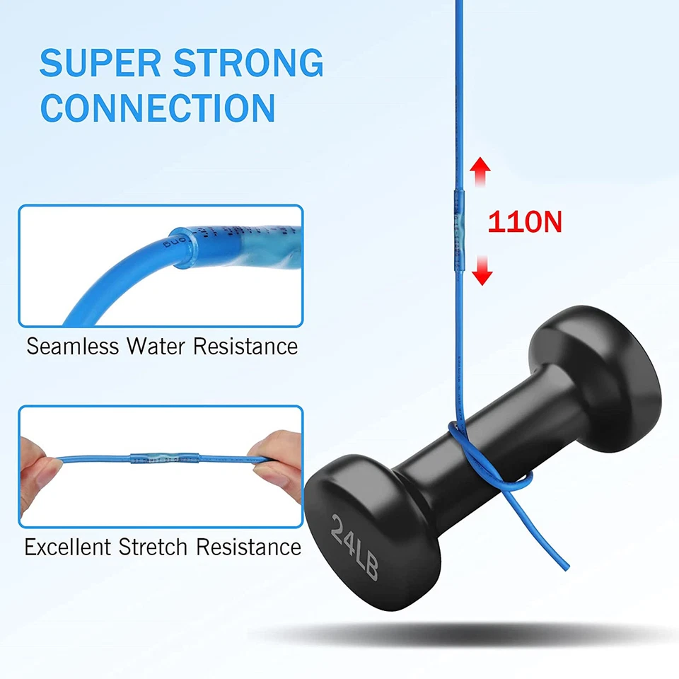 300Pcs Blue Heat Shrink Butt Wire Connectors Crimp Terminals AWG 16-14 Gauge US - Image 3 of 4