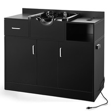 Backwash Sink Station Shampoo Bowl Salon Beauty w/Drawer 3 Dryer Hole USB P Trap