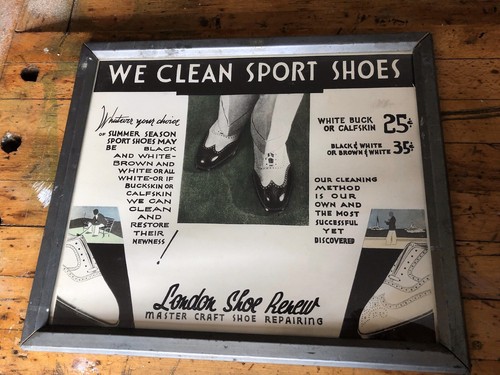 Antique Shoe Shine Stand Cobbler Advertising Sign, 1920’s, Art Deco