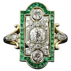 Vintage Art Deco Style Lab Created Diamond & Emerald Engagement 14K Gold FN Ring