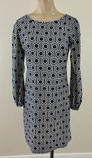 JUDE CONNALLY CHLOE Sz Small black White Geo Print Jude Cloth Long Sleeve Dress