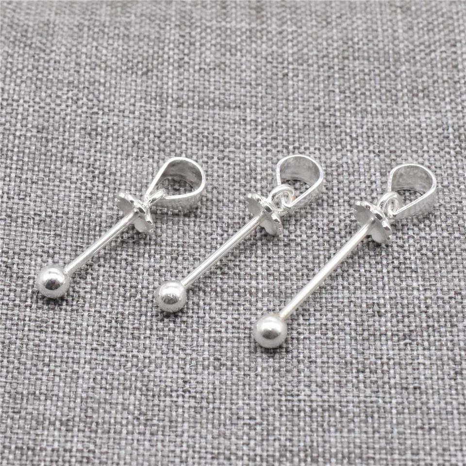 4 fianzas de pellizco con tornillo de flor de plata de ley 925 con extremo de bola roscado Foto 3 de 4