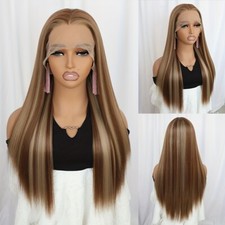 Blonde Mixed Color Hair Lace Front Wigs Synthetic Long Straight Ombre Highlights