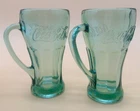 Vintage Libbey Green Coca Cola Glasses Mugs With Handle Thick Heavy