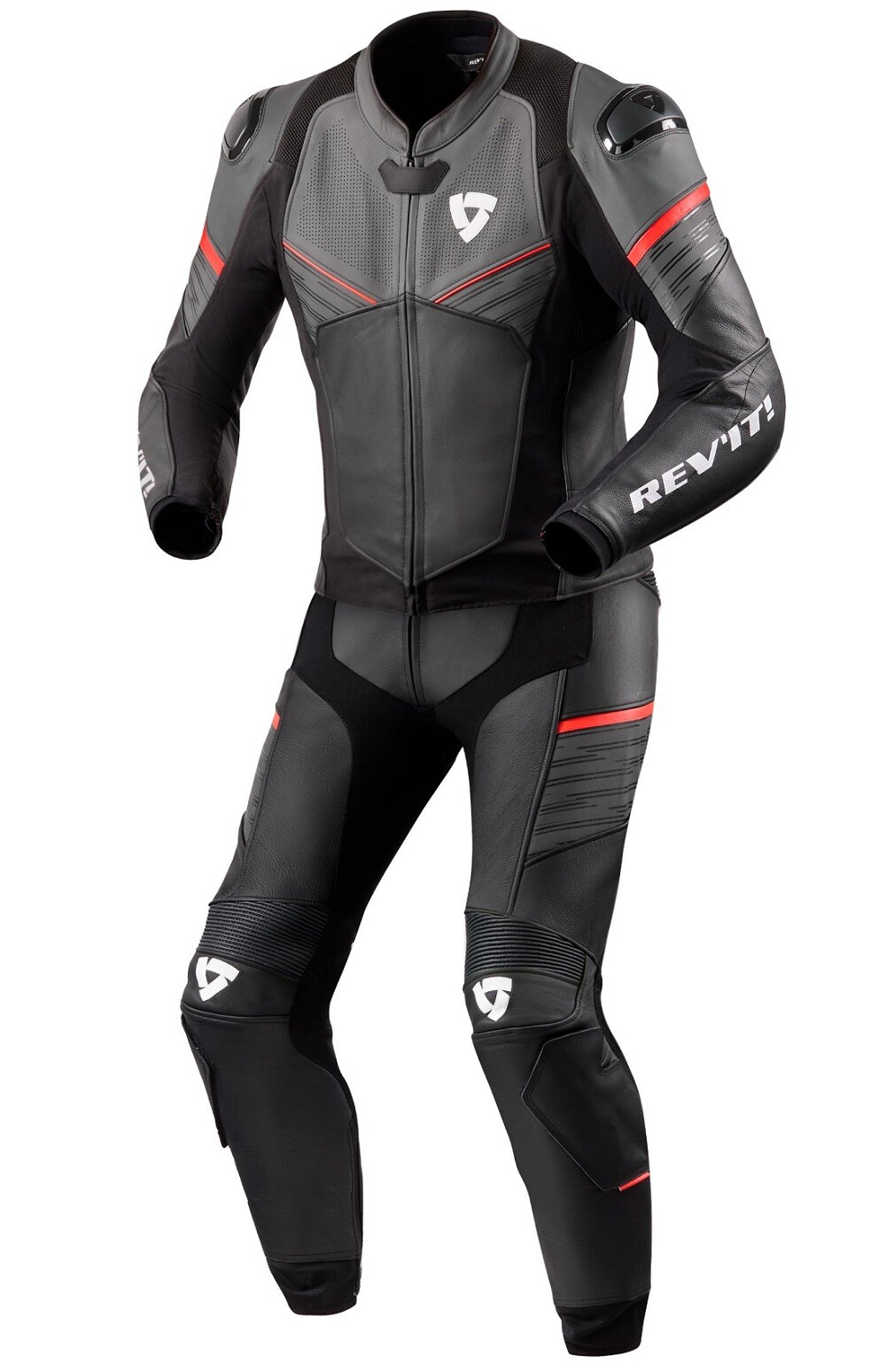TUTA DIVISIBILE LEATHER SUIT MOTO REV'IT COMBI BETA PELLE BLACK RED TG 52