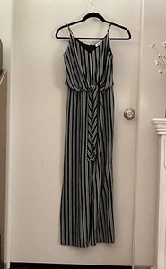 Monteau Split Wide Leg Size S Jumpsuit Dark Navy Color with White Stripes
