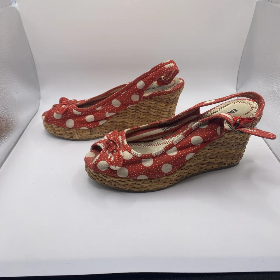 Vintage Bongo Red Polka Dot Slingback Wedge Sandals – Women’s Size 7M - Image 2 of 4