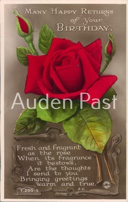 Vintage Geburtstag Postkarte Rote Rose Gedicht Rotary T.295-5 gebraucht