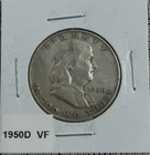 1950D US BENJAMIN FRANKLIN Half Dollar 90% Silver VF