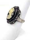 Vintage Sterling Silver Hand Carved Shell Cameo Marcasite Art Deco Ring Size 7 — photo 4