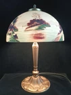 Antique Lamp by Pittsburgh Obverse Hand Painted Lake Scene w Gold Base 1920s