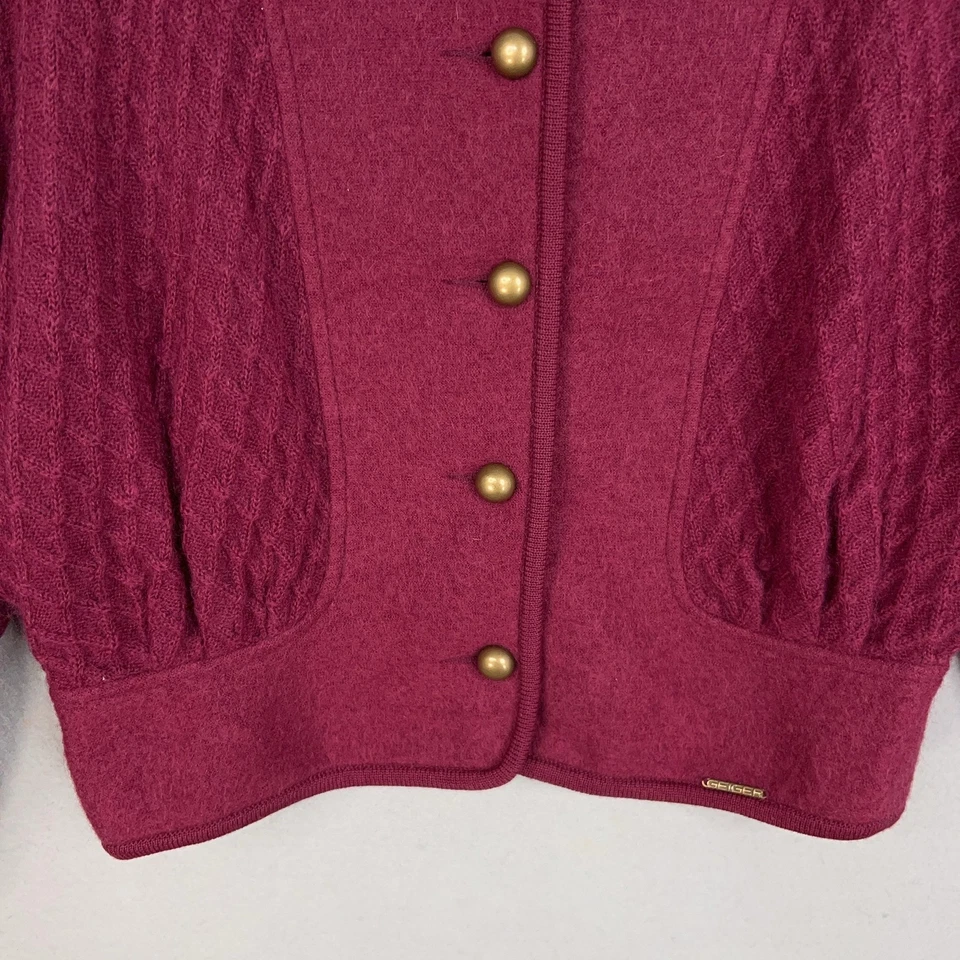 Vintage Geiger Cardigan Womens 40 Burgundy Boiled Wool Mohair 80s Luxury Retro - Image 3 of 4