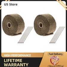 2 PACK 2"x 5M Roll Fiberglass Exhaust Header Pipe Heat Wrap Tape Titanium+5 Ties
