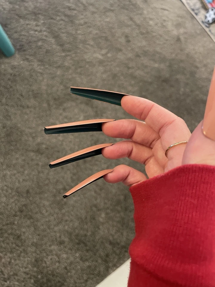 Super Long 3XL Nude Green Mix False Nails | Reusable 20P Set | Premium Nail Glam - Image 2 of 3