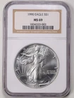 1990 $1 1oz Silver American Eagle MS69 NGC 1834333-002