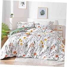 Floral Duvet Cover Size - White Yellow Flowers and Green Leaf King Floral 1 