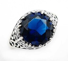 3CT Treated Blue Sapphire 925 Solid Sterling Silver Nouveau Style Ring Sz 6