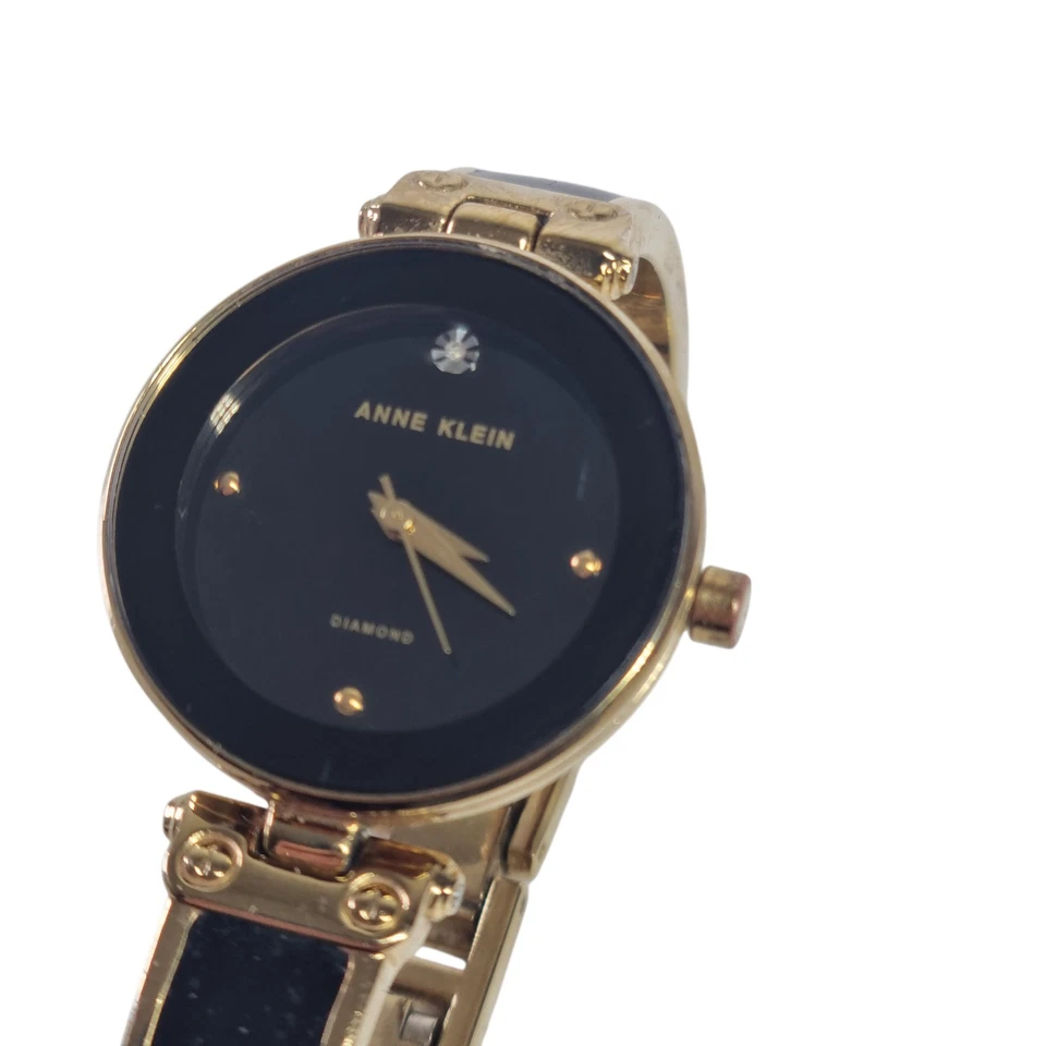 Anne Klein Diamond Watch Women's Black Enamel Gold Tone Dress Watch  — 第 3/4 张图片