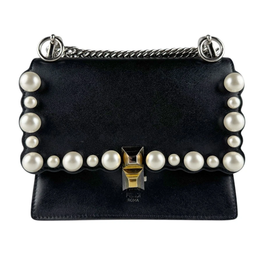 Fendi — Auth FENDI  Kan I Mini Shoulder Bag Black/White/Silver Leather/Metal - z9310