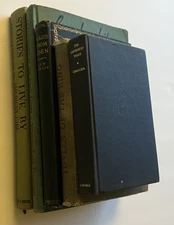 Vintage Green & Navy Book Stack | Decorative Books Lot Of 5 | Worn Prop Decor
