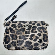 Kathy Van Zeeland Wristlet Handbag Women S Leopard PVC Zip Purse Lined Pouch Bag