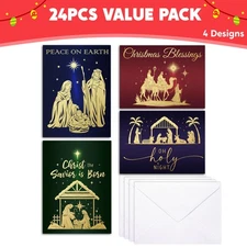 24 PCS Religious Christmas Greeting Cards with Envelopes 4 Designs Boxed Set