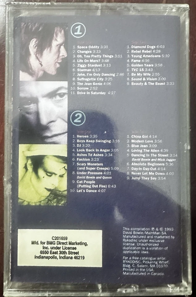 VERY RARE Bowie - The Singles 1969 To 1993 Ryko Analogue 2 x Cassette Club Ed — 第 3/4 张图片