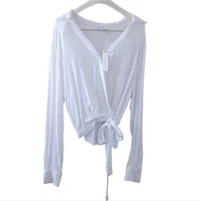 New Olivaceous Wrap Blouse Small White Long Sleeve Front Tie Top Career Casual