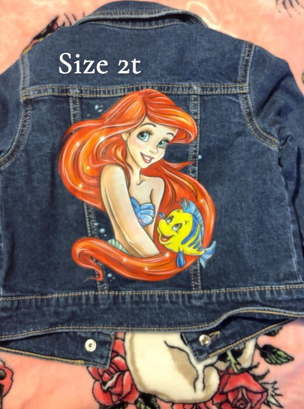 Disney Girls Blue Denim Jacket Ariel Flounder Button Long Sleeve Size 2T