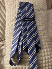 HATHAWAY SILK Blue & White Striped  NECKTIE TIE 100% SILK
