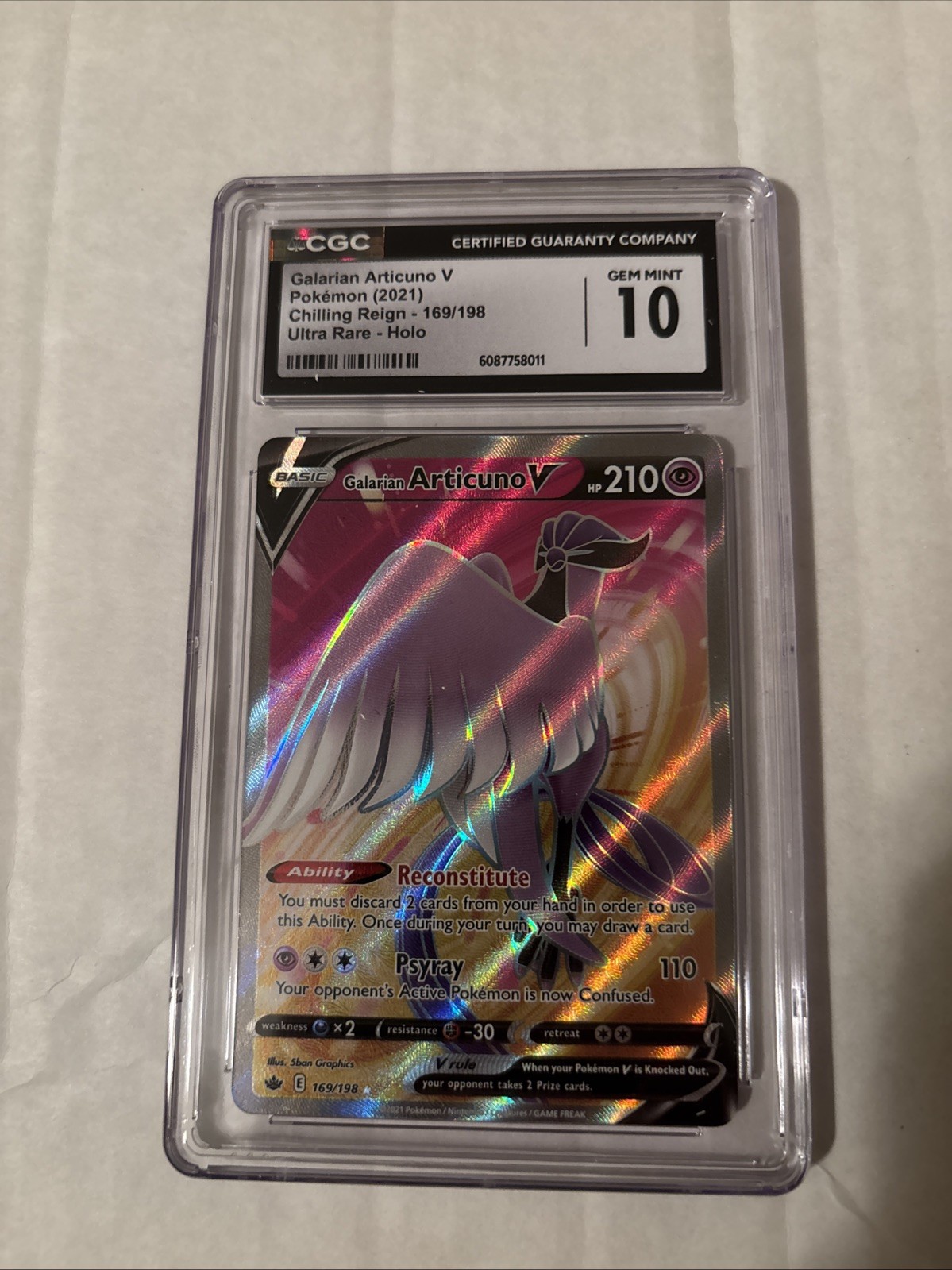 Pokémon Galarian Articuno V Ultra Rare Card 169/198 Chilling Reign GEM MINT 10