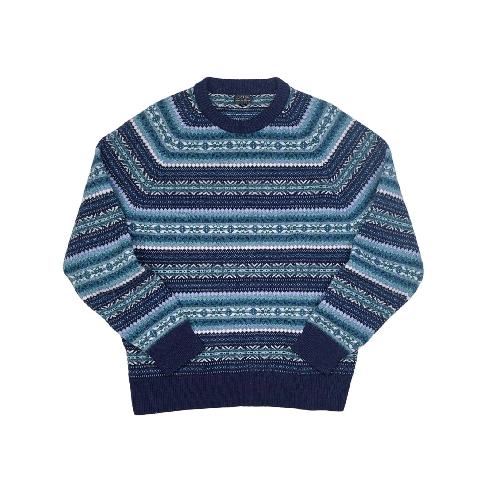 J Crew Mens Lambs Wool Sweater Size Large Fair Isle Aztec Nordic Colorful Preppy