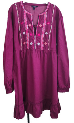 Long Tall Sally Kleid Gr. L Bordeaux 100% Baumwolle Stickerei Boho Tunika Sommer