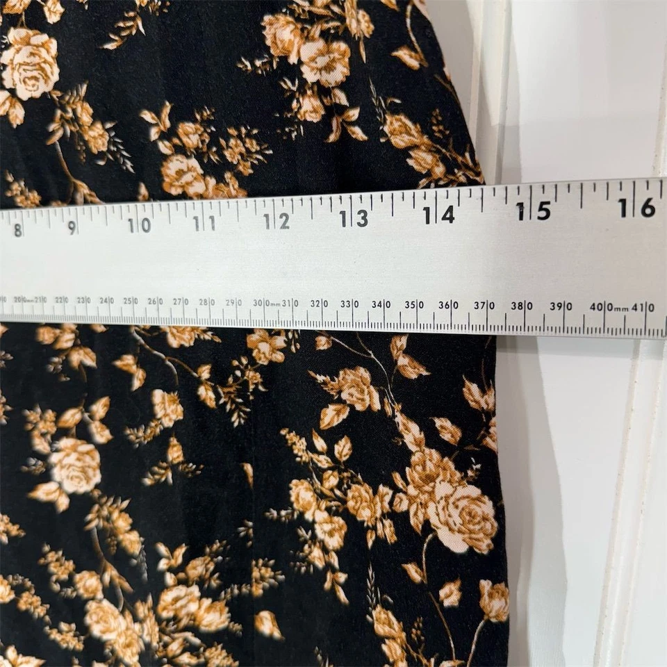 Maurices Black Floral Puff Sleeve Midi Dress Size M Smocked Back Cottagecore - Image 4 of 4