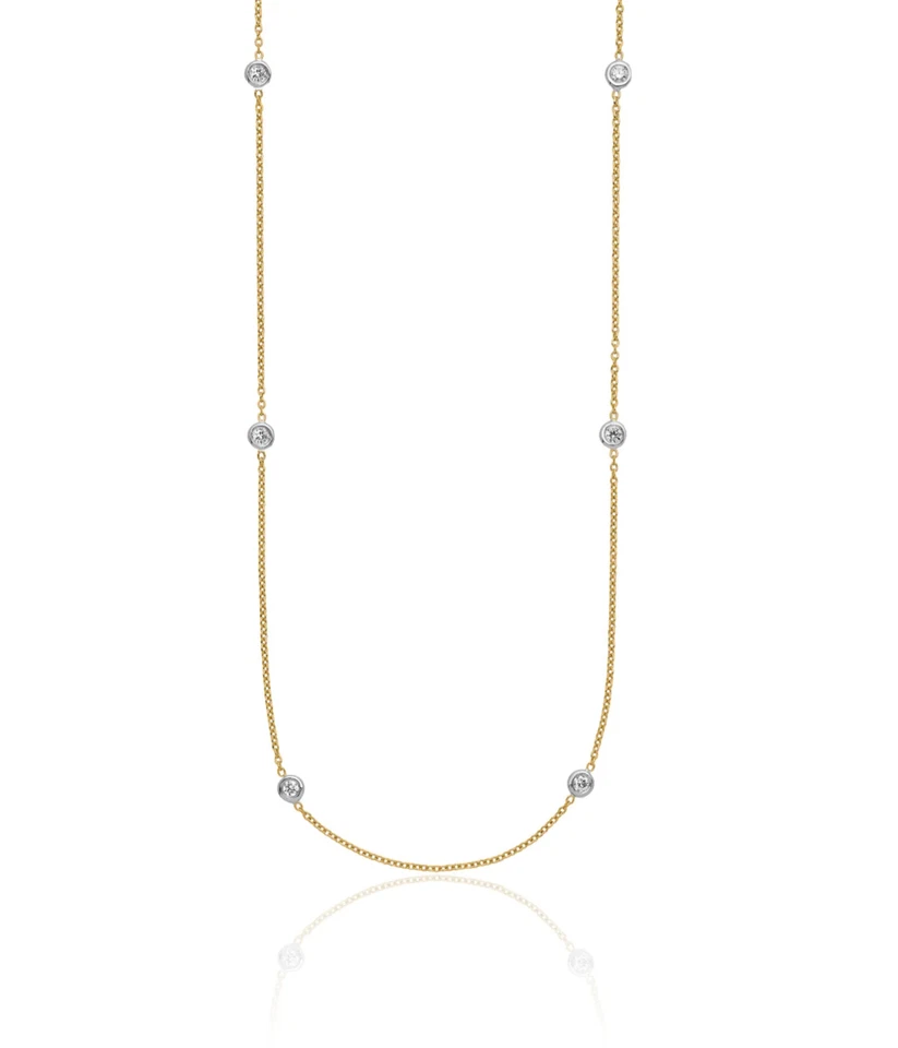 18K Solid Two Tone Gold Lab Diamond Stations Chain Necklace - Image 2 of 4
