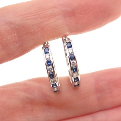 Jacmel Mauritius 925 Sterling Lab-Created Sapphire C Z In & Out Hoop Earrings