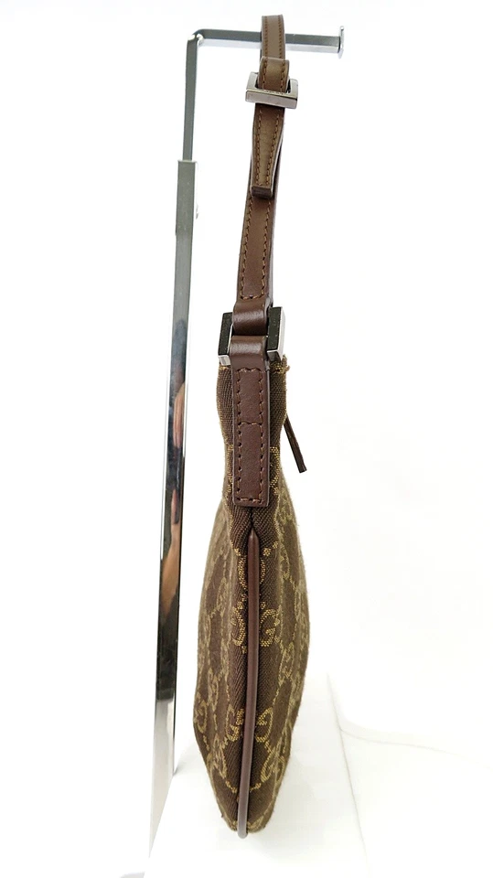 Auténtico Bolso de Mano Pequeño GUCCI Marrón GG Lona y Cuero #62128 Foto 4 de 4