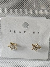Gold-Tone Star Stud Earrings with Clear Rhinestones   NWT